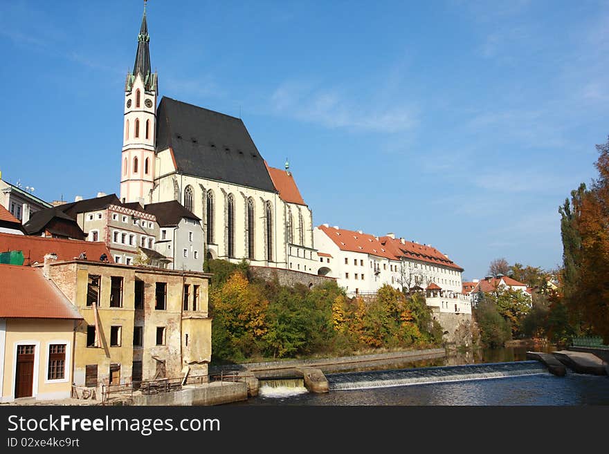 Czech Republic - autumn in Cesky Krumlov . This is an UNESCO World Heritage site. At Autumn. Church at Krumlov. Czech Republic - autumn in Cesky Krumlov . This is an UNESCO World Heritage site. At Autumn. Church at Krumlov.