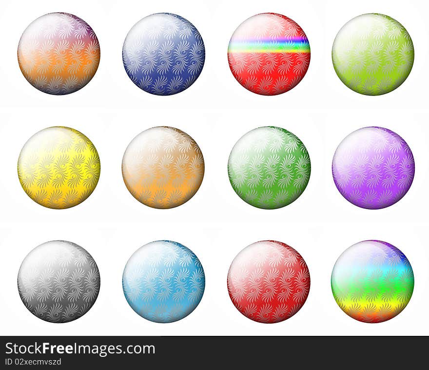 Multicolored buttons in a grid on a white background. Multicolored buttons in a grid on a white background