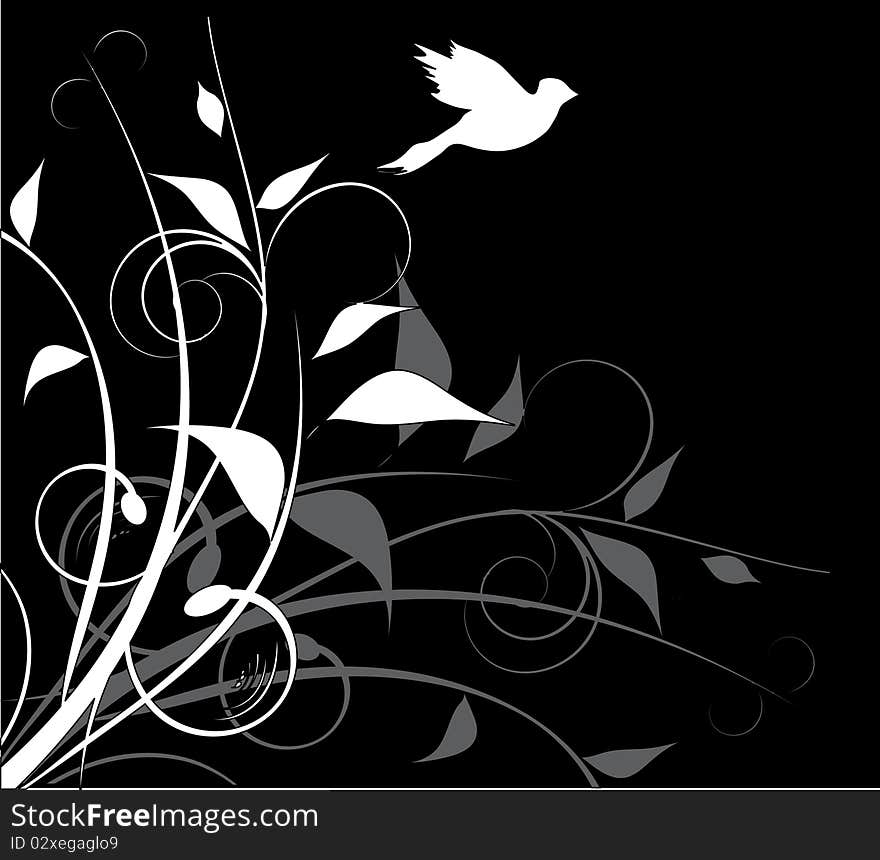 Decorative flowers,dove and place for text