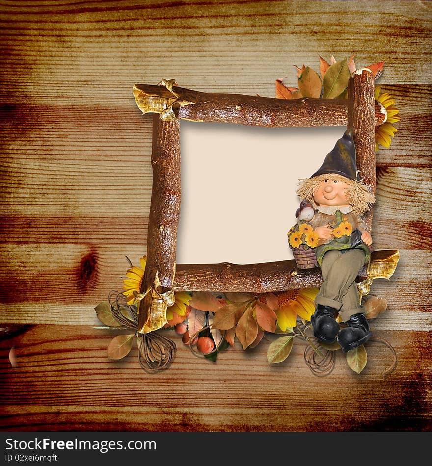 Wooden frame on autumn background