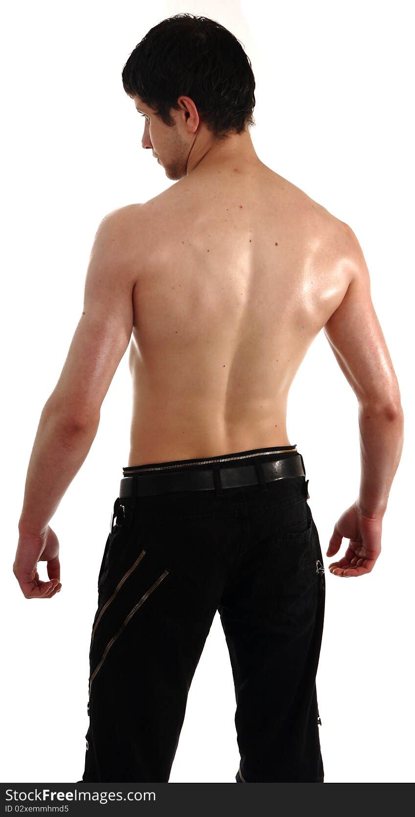 Back of young man on a white background