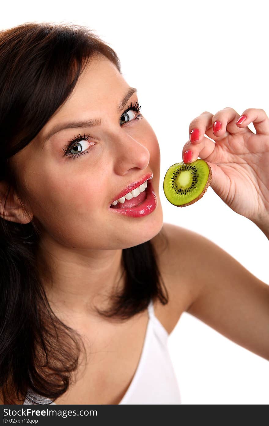 Very beautiful young woman eating healthy food