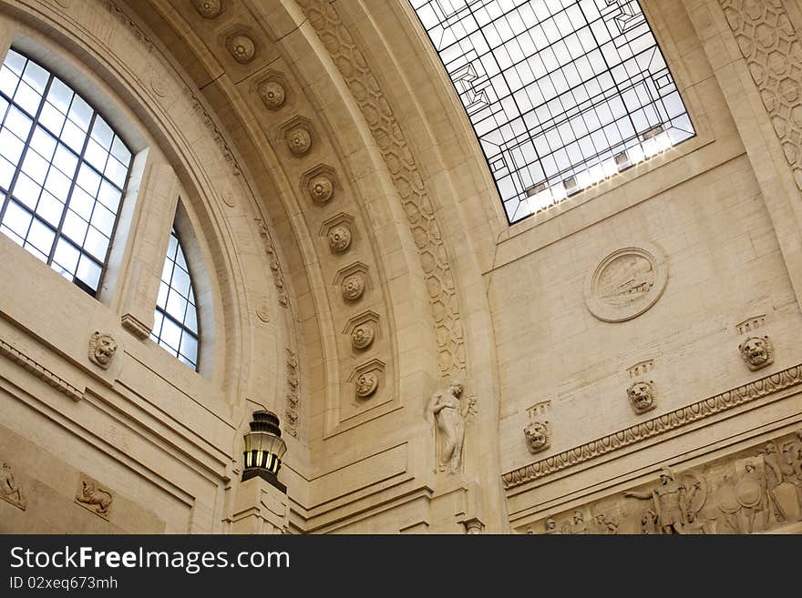 Interior of the railways Milan Central Station. Interior of the railways Milan Central Station