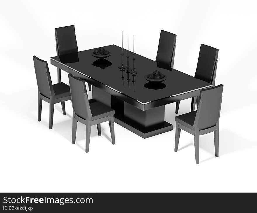 Chairs and table on the white background 3D