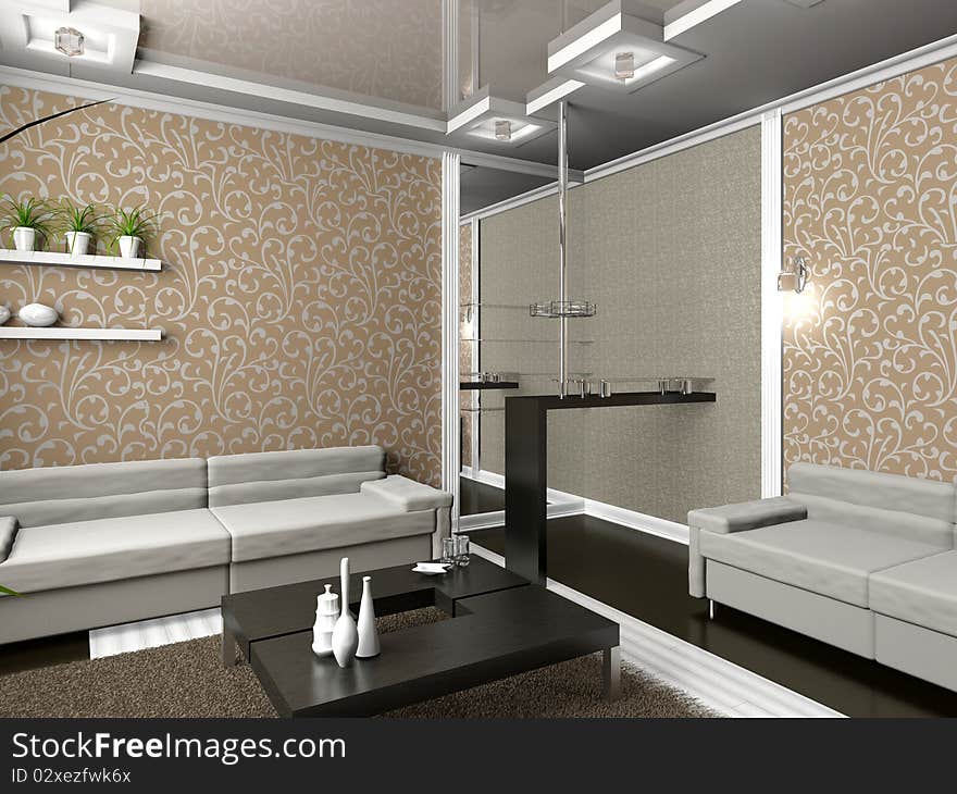 Modern interior of living room 3D