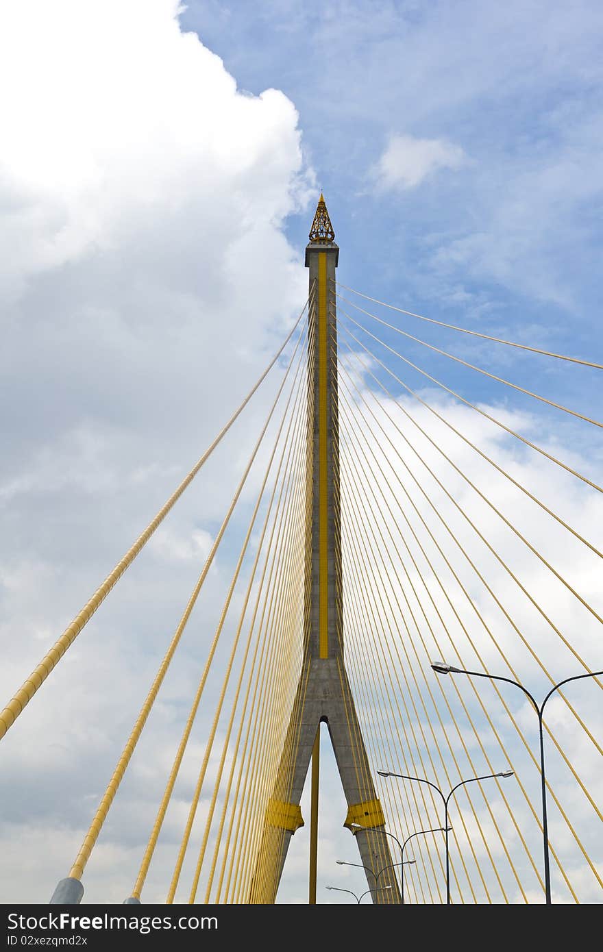 Cable and the pillar of huge bridge. Cable and the pillar of huge bridge