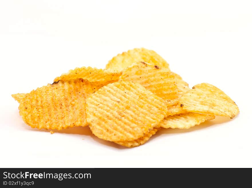 Fried chips on a white background