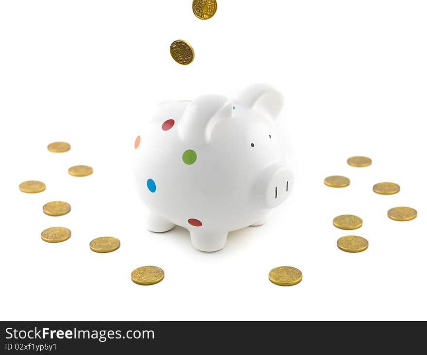 A piggy bank isolated against a white background