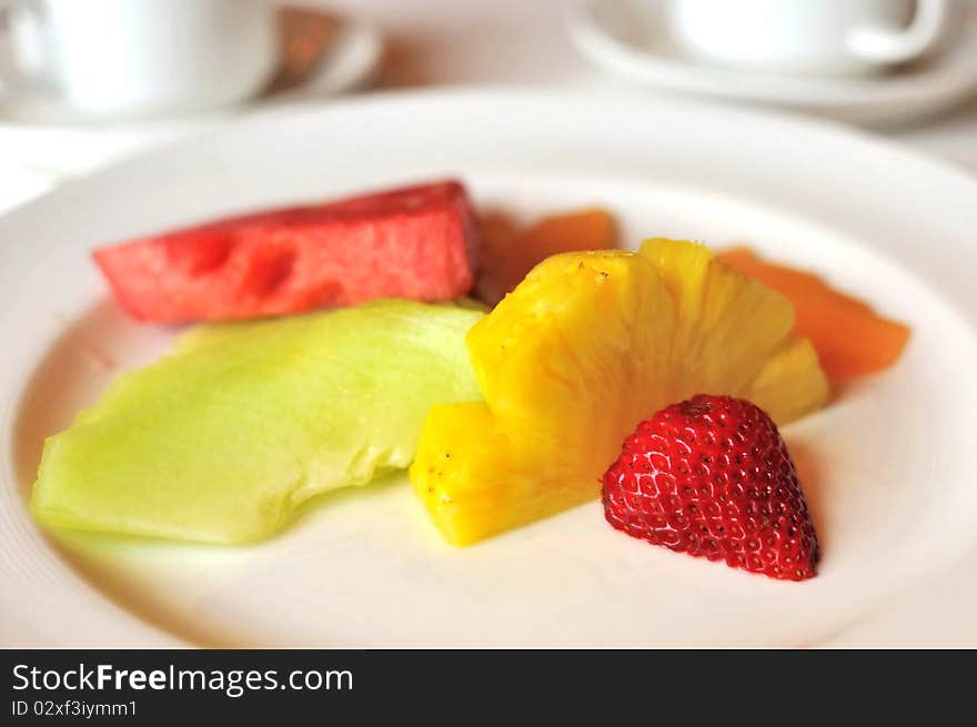 Colorful fruits for dessert prepared with healthy and fresh fruits for a balanced diet.