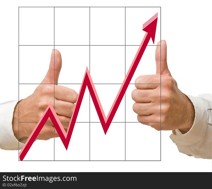 A businessman approving a chart. A businessman approving a chart