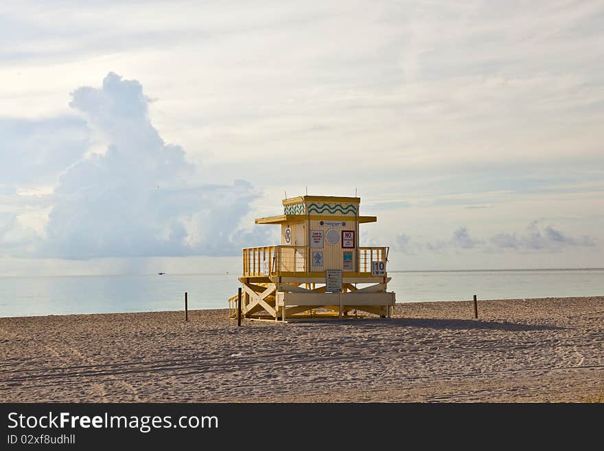 Wooden Art Deco Baywatch Huts at the beautiful beach. Wooden Art Deco Baywatch Huts at the beautiful beach