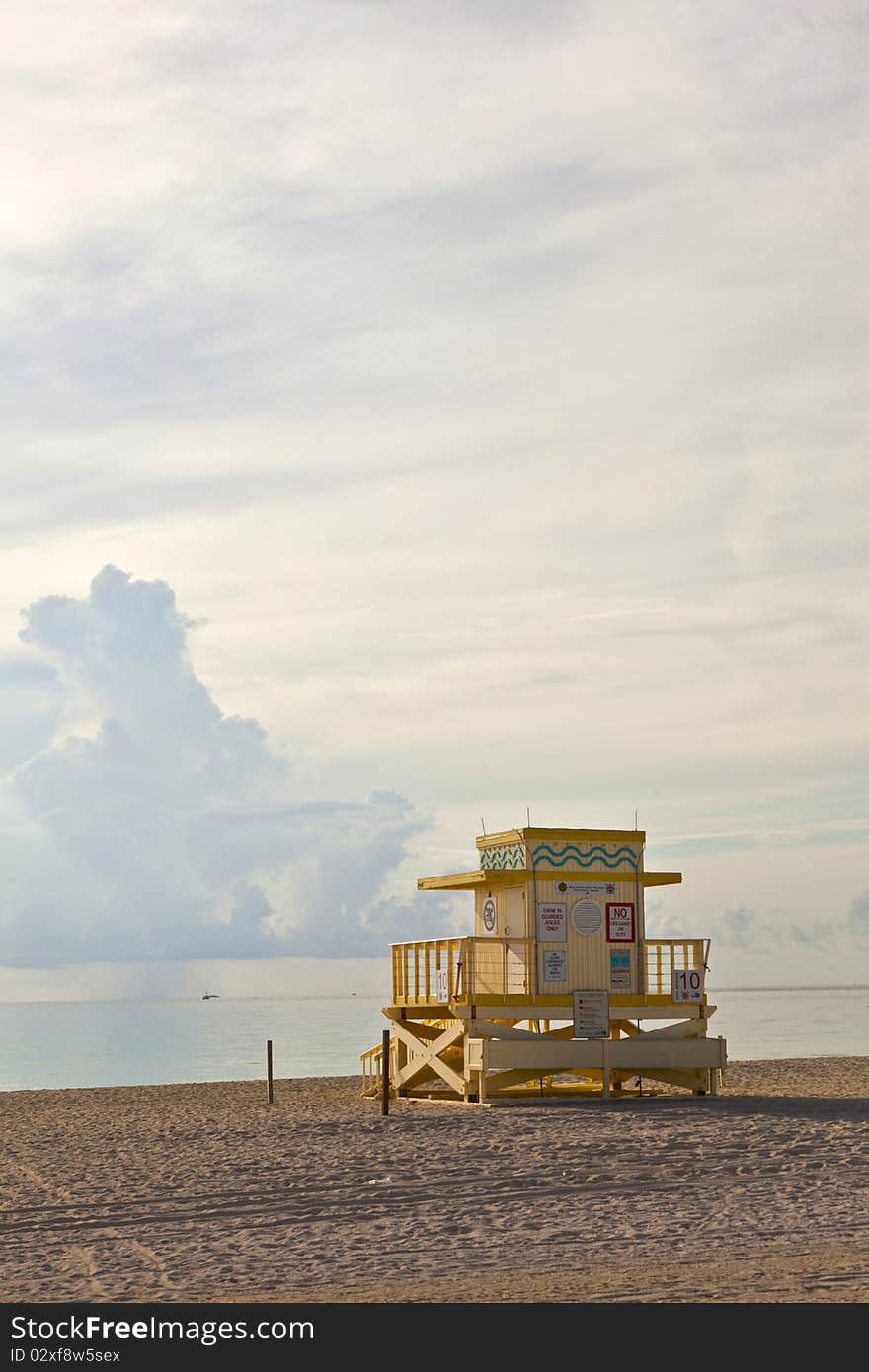 Wooden Art Deco Baywatch Huts at the beautiful beach. Wooden Art Deco Baywatch Huts at the beautiful beach