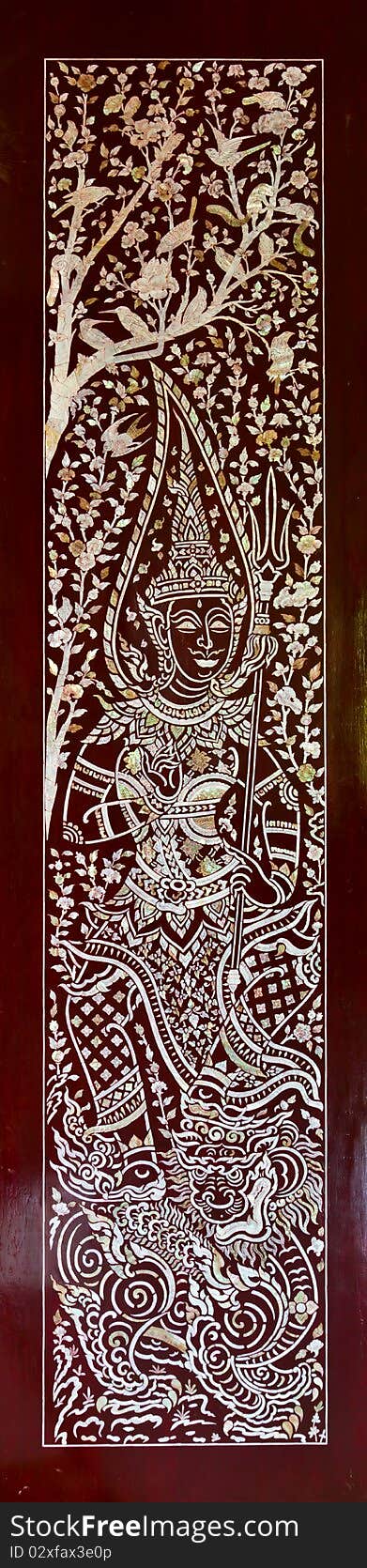 Ancient thai style art on temple door. Ancient thai style art on temple door