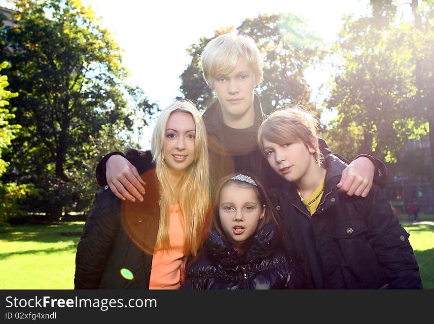 Happy family have fun in park