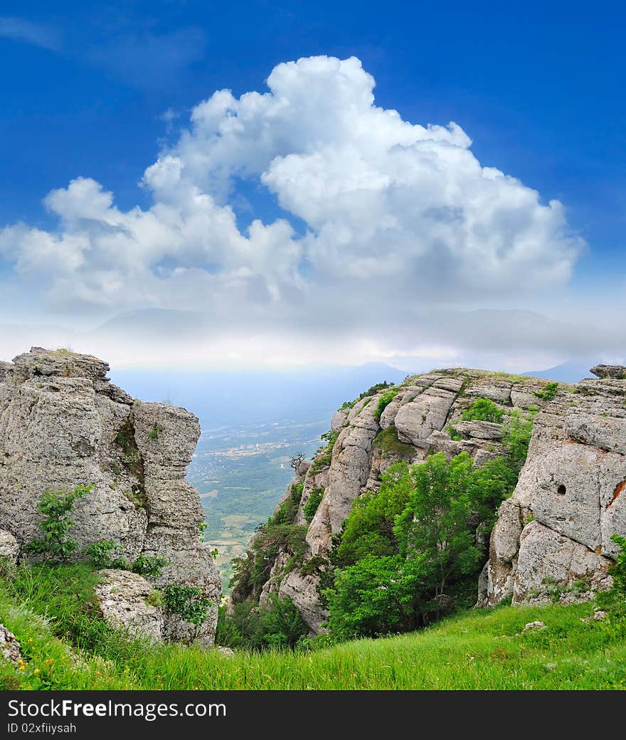 Magical view from the mountains to the valley