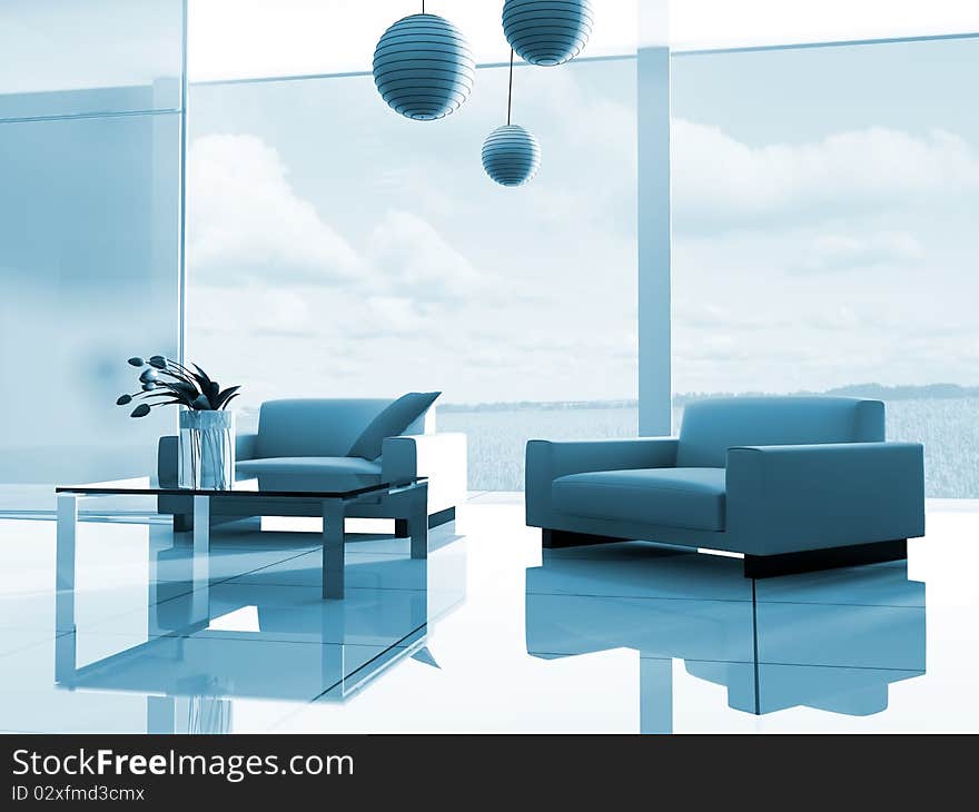 Modern interior office place for rest 3d image