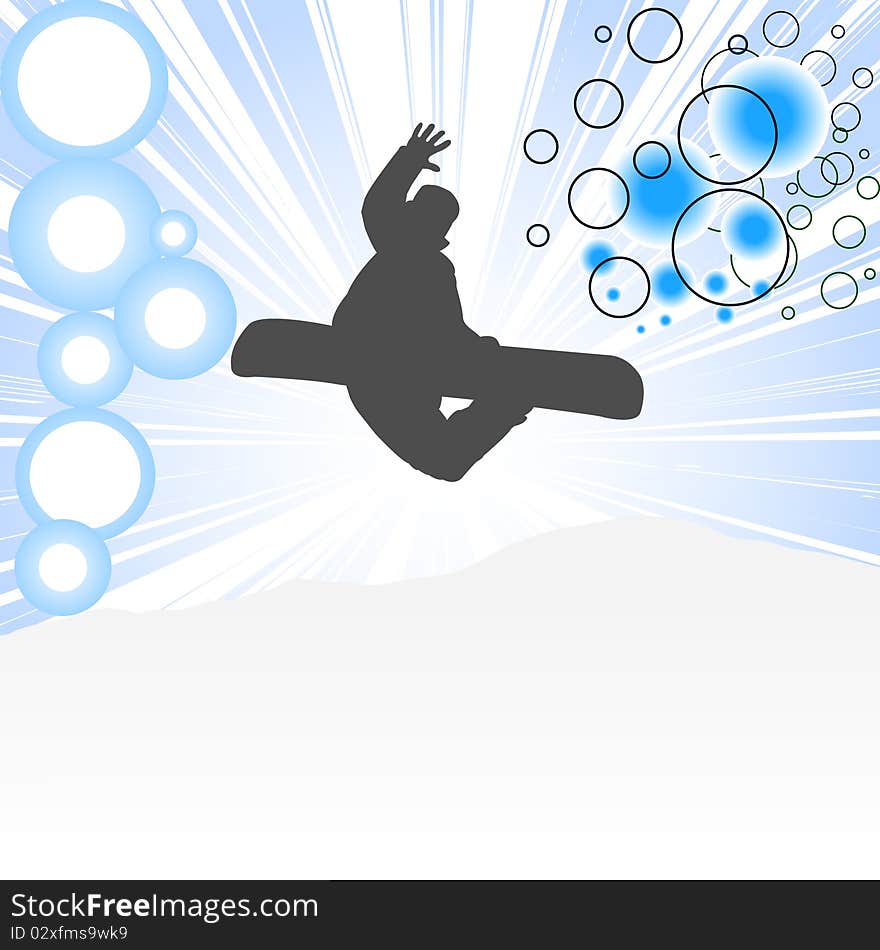 Snowboarder jumping through air in vintage background. Snowboarder jumping through air in vintage background