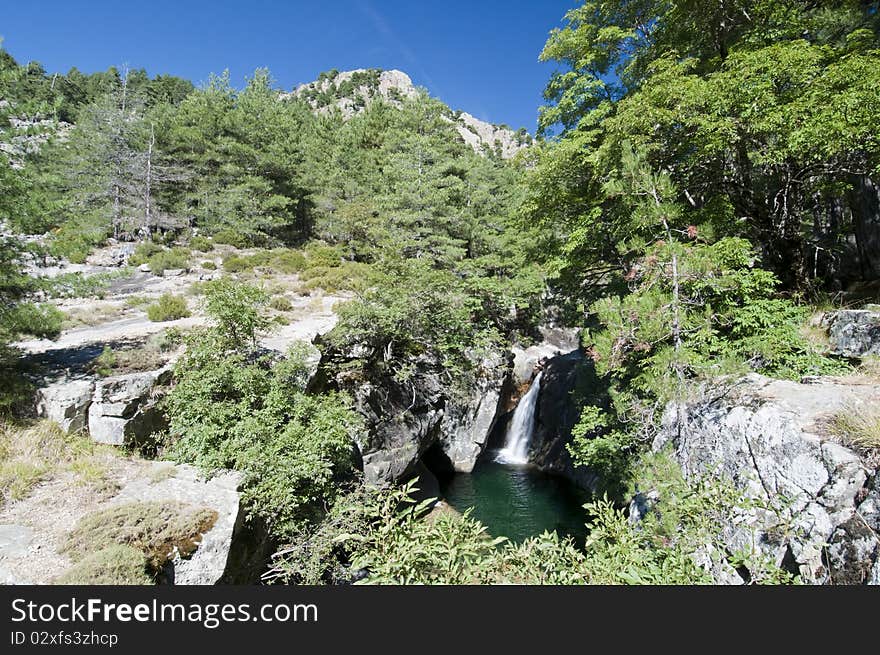 Nature around famous hiking path GR20 at Corsica.