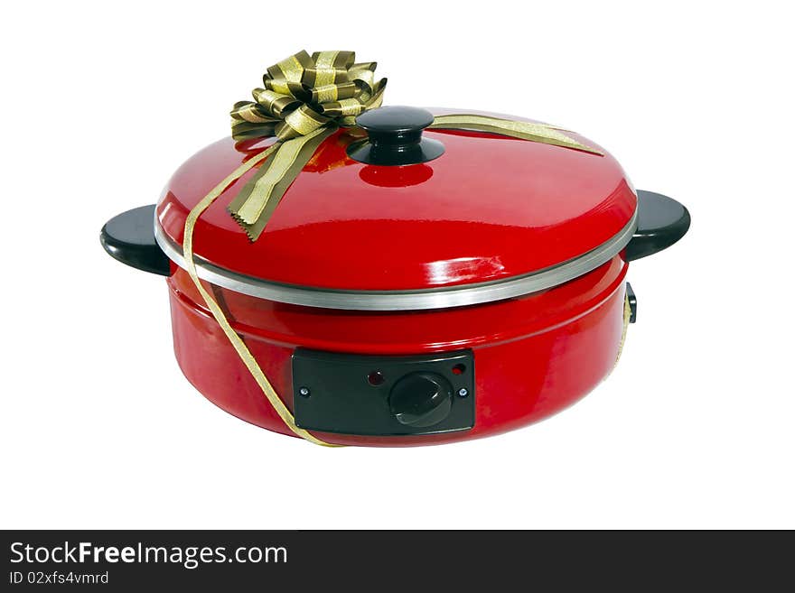 Frying pan red gift binds color gold bow