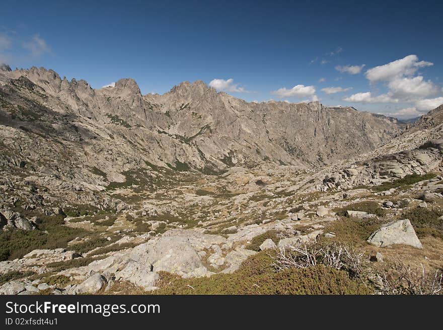 Nature around famous hiking path GR20 at Corsica.