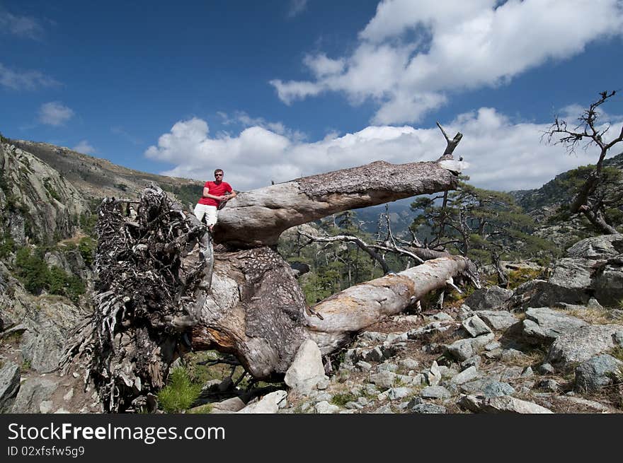 Person hiking the famous path GR20 at Corsica. Person hiking the famous path GR20 at Corsica.