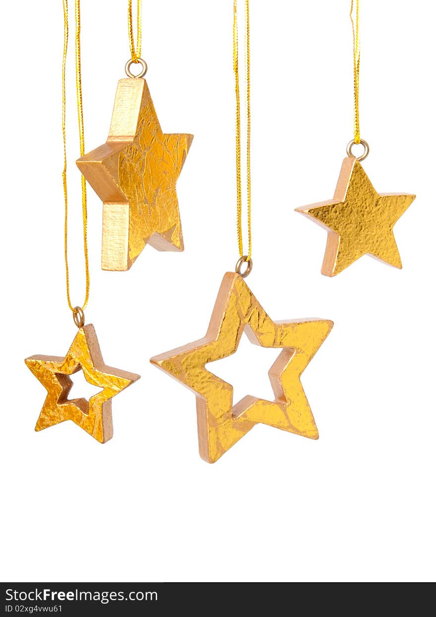 Golden Christmas stars, isolated on white background