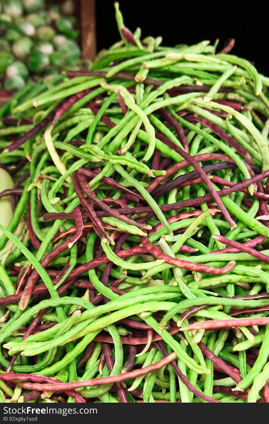 A lots runner beans in the market