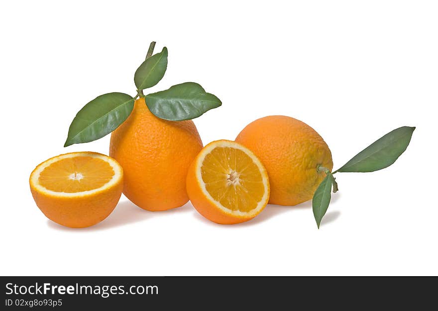 Oranges and sections isolated on white background