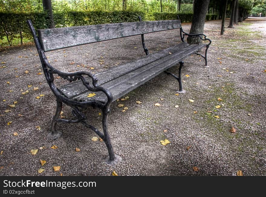 Bench in the park in late autumn