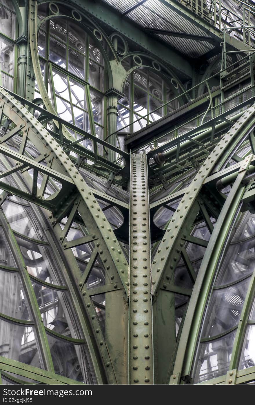 Detail of metal glass construction on the greenhouse