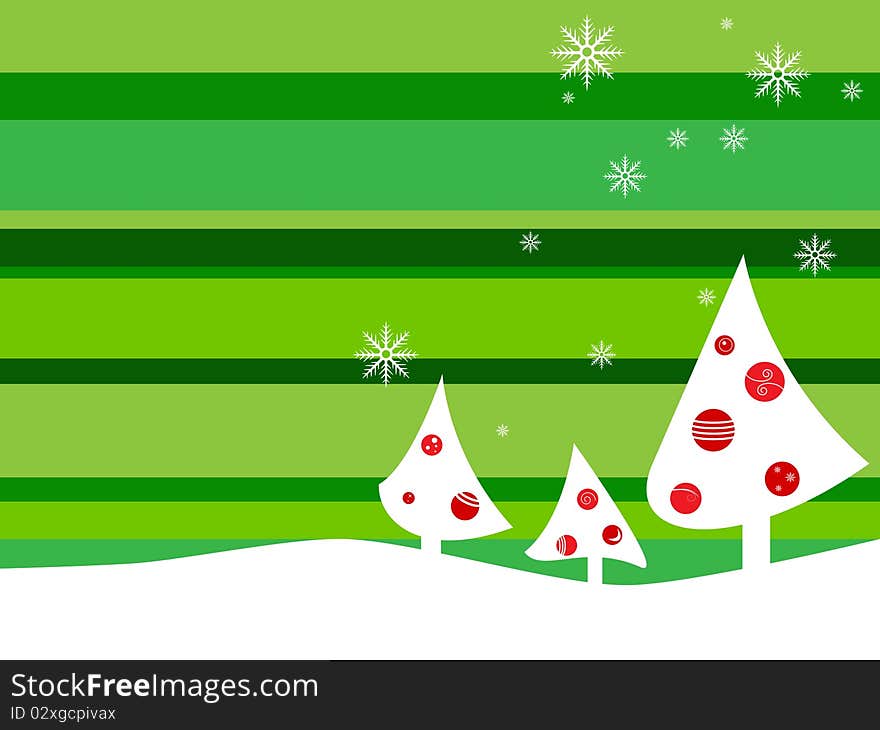 Vector picture for Christmas. White trees an green background. Vector picture for Christmas. White trees an green background