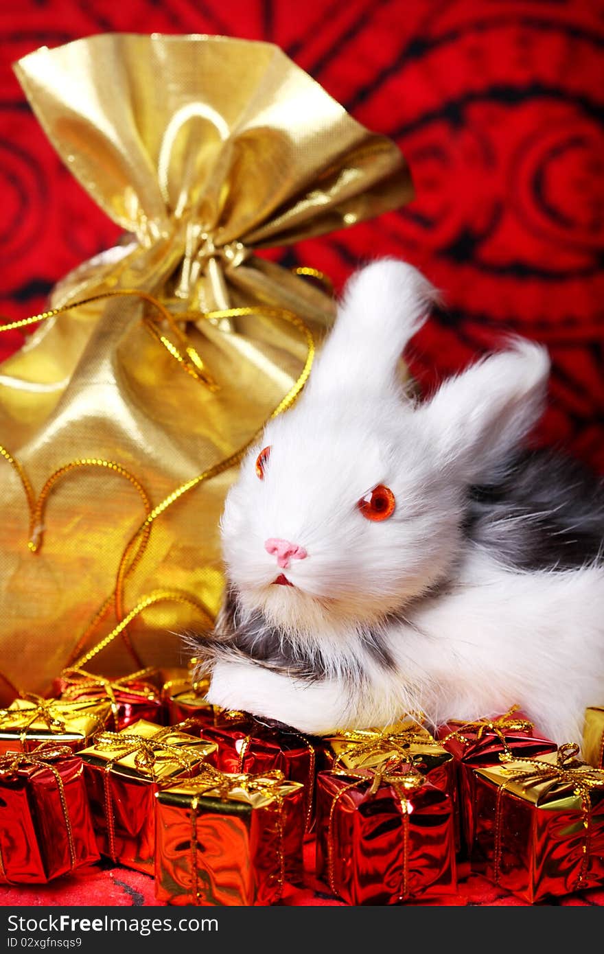 Christmas gifts with toy rabbit