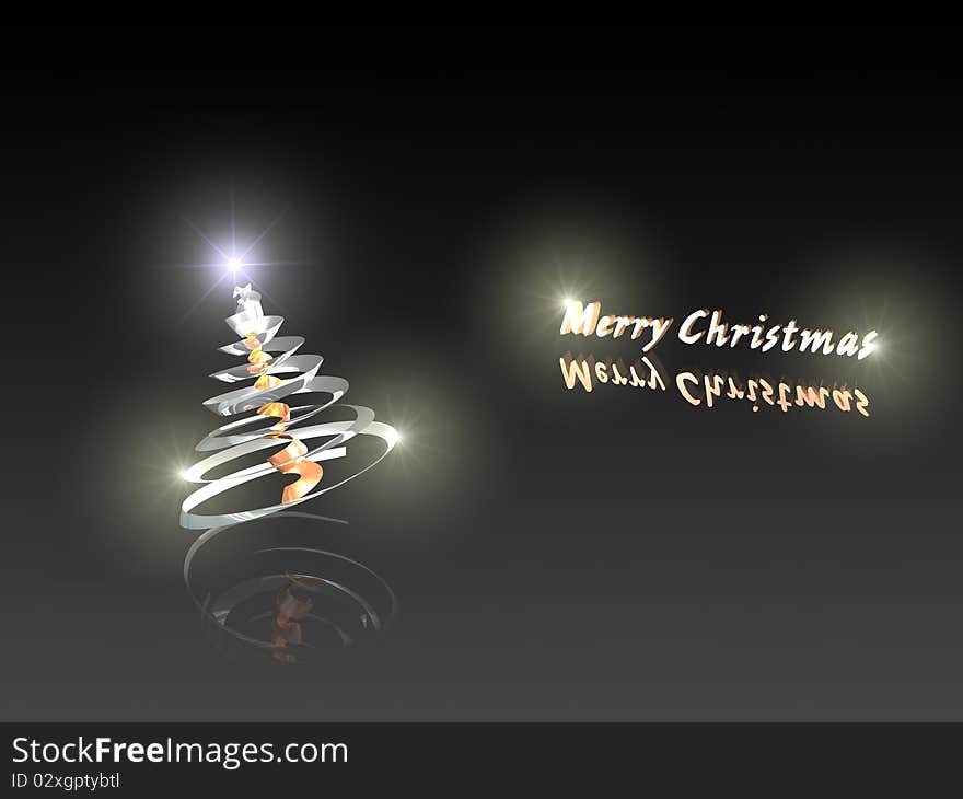 Abstract steel christmas tree with reflection over black