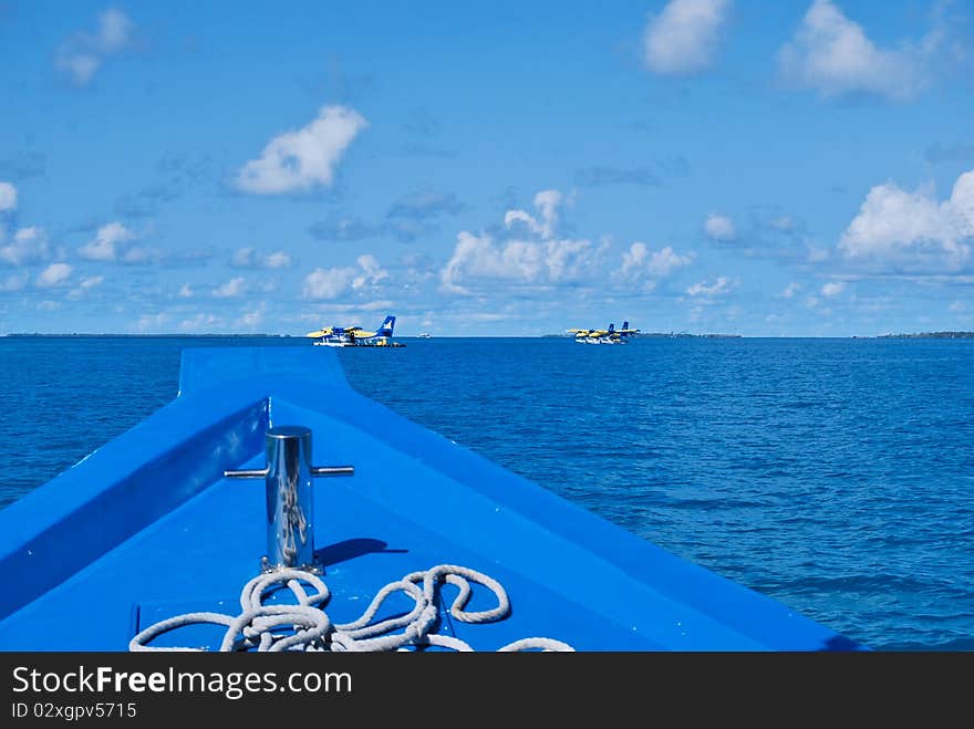 Horizon of Indian ocean in Maldives in sunny day