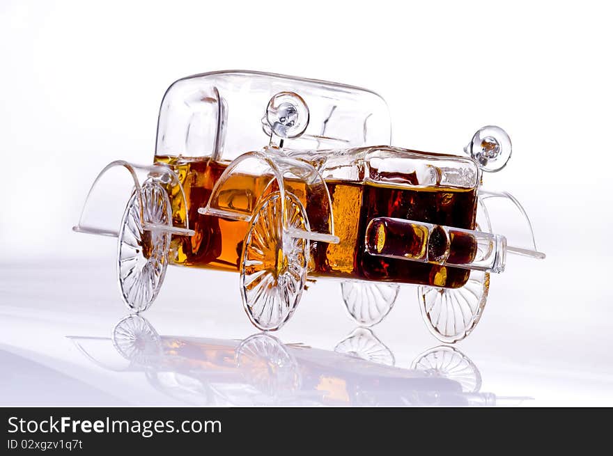 car-shaped brandy bottle, copy space