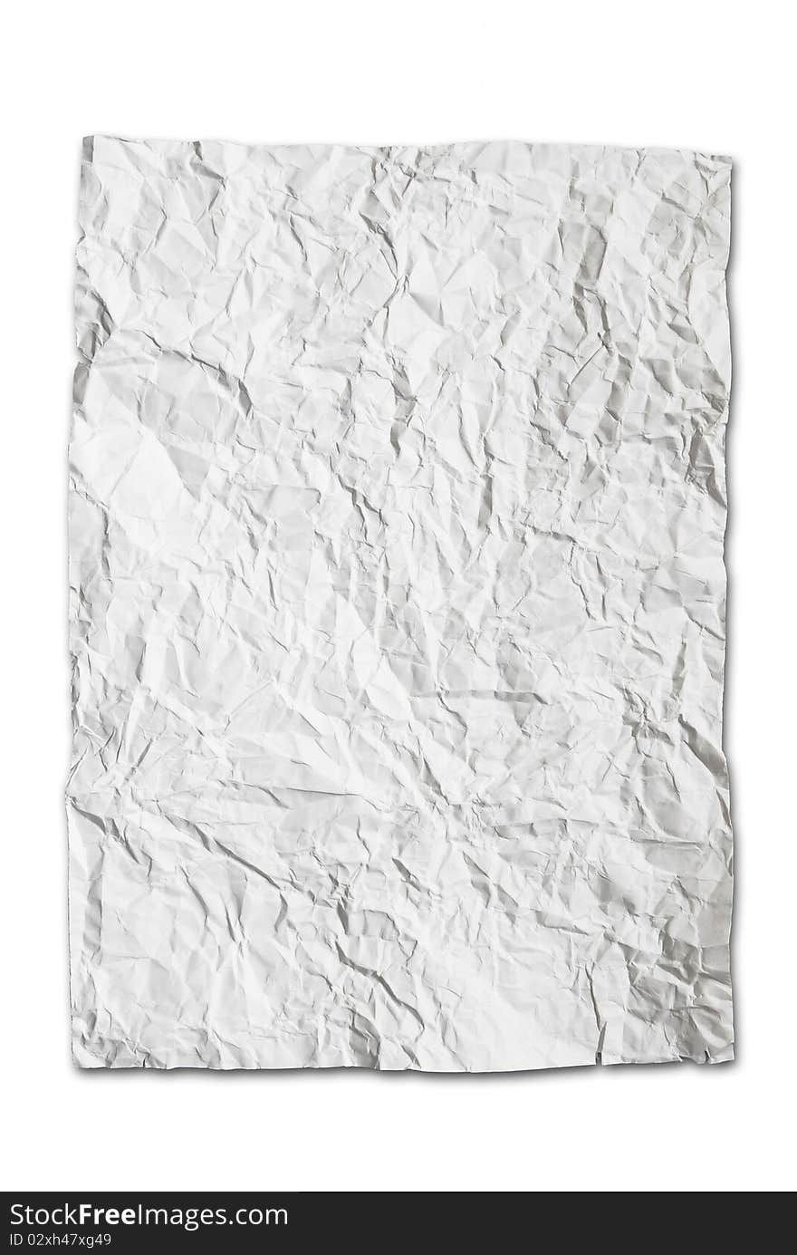 Wrinkled white paper isolated