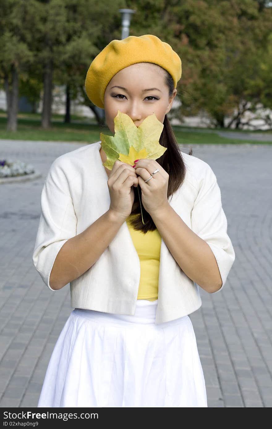 Girl walking in autumn park. Girl walking in autumn park