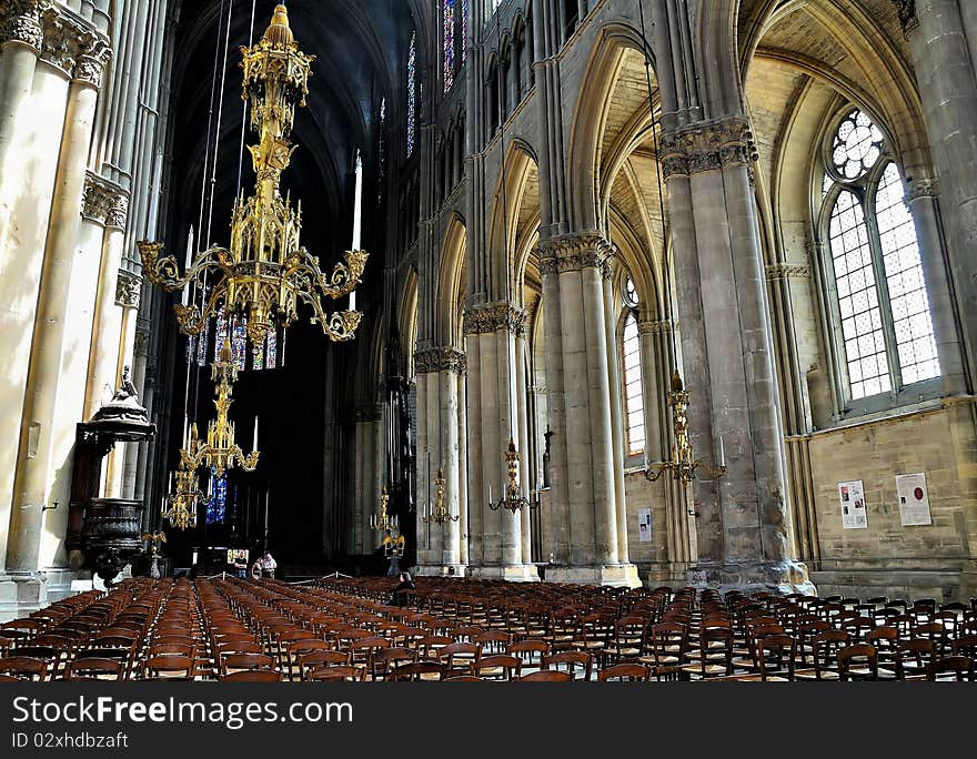 Interior of a cathedral in Reims.