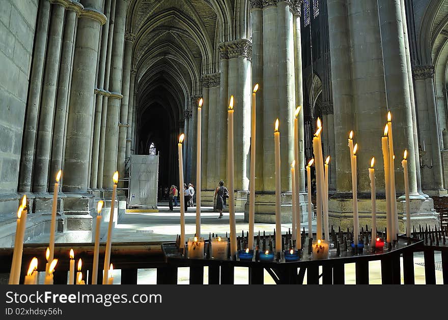 Interior of a cathedral in Reims.