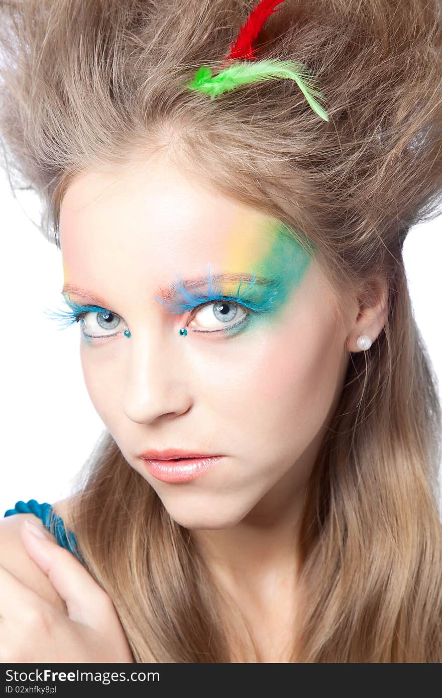 Beautiful Woman  With Color Makeup