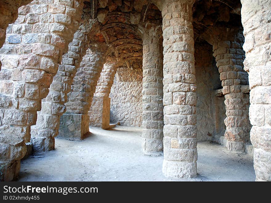 Stone hall in Park Guell