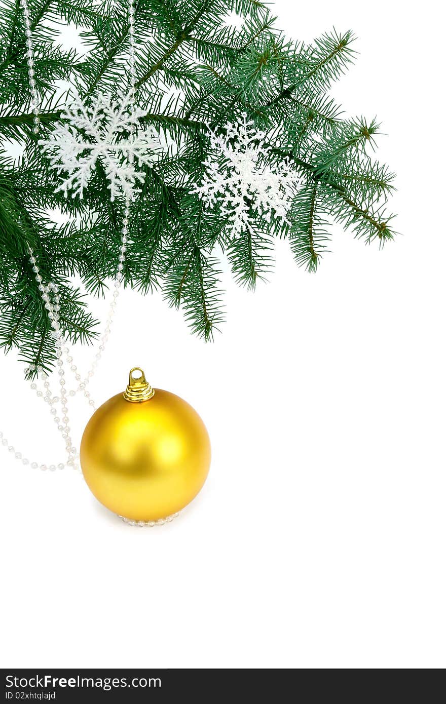 Christmas decoration on the tree. Isolated on white background