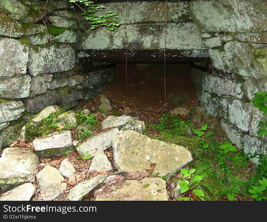 Remains of Elizabeth Furnace in the George Washington National Forest located near Front Royal, Strasburg, and Fort Valley, Virginia in the Shenandoah Valley.
The blast furnace was used for making pig iron. 
http://en.wikipedia.org/wiki/Elizabeth_Furnace