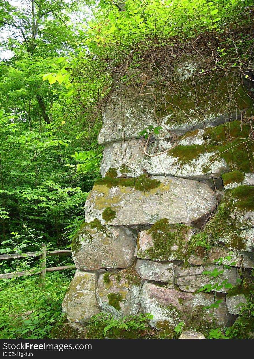 Remains of Elizabeth Furnace in the George Washington National Forest located near Front Royal, Strasburg, and Fort Valley, Virginia in the Shenandoah Valley.
The blast furnace was used for making pig iron. 
http://en.wikipedia.org/wiki/Elizabeth_Furnace