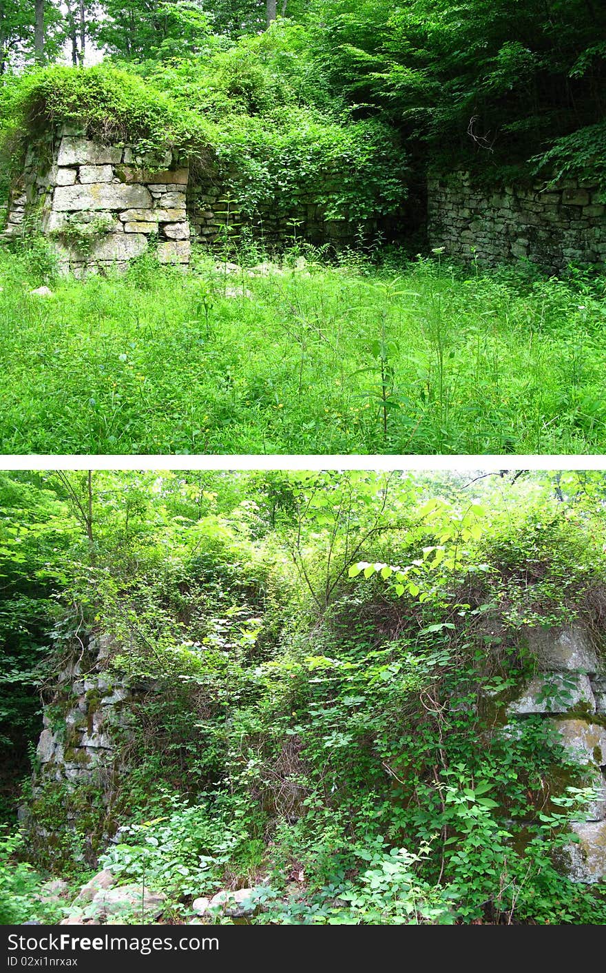 Remains of Elizabeth Furnace in the George Washington National Forest located near Front Royal, Strasburg, and Fort Valley, Virginia in the Shenandoah Valley.
The blast furnace was used for making pig iron. 
http://en.wikipedia.org/wiki/Elizabeth_Furnace