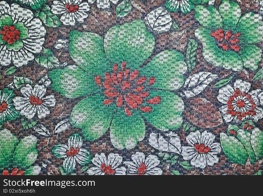 Thai Flower Pattern fabric in Red green and brown