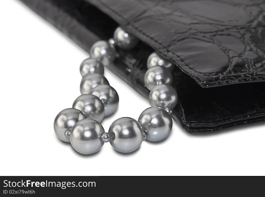 Gray Beads And Black Handbag