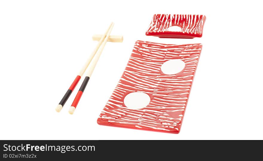 Sushi plates and chopsticks