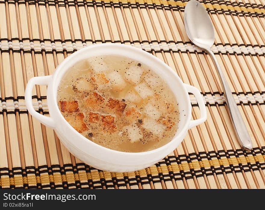 Chicken broth with egg and breadcrumbs