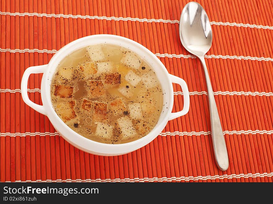 Chicken broth with egg and breadcrumbs